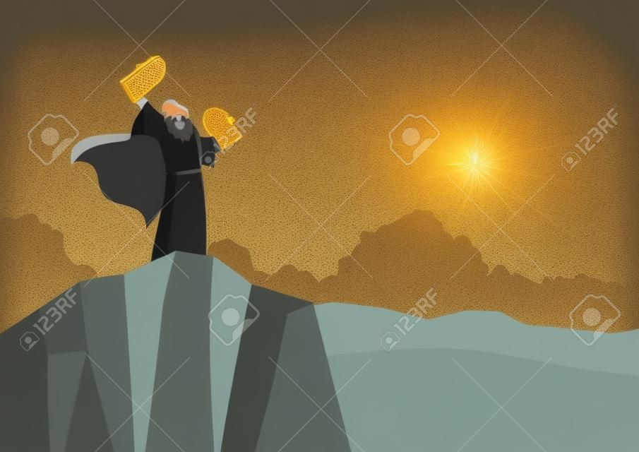 Biblical vector illustration series, Moses and Ten Commandments