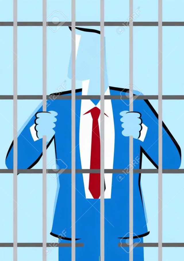 Ilustración de vector de concepto de negocio de un empresario en la cárcel. Criminal de cuello blanco