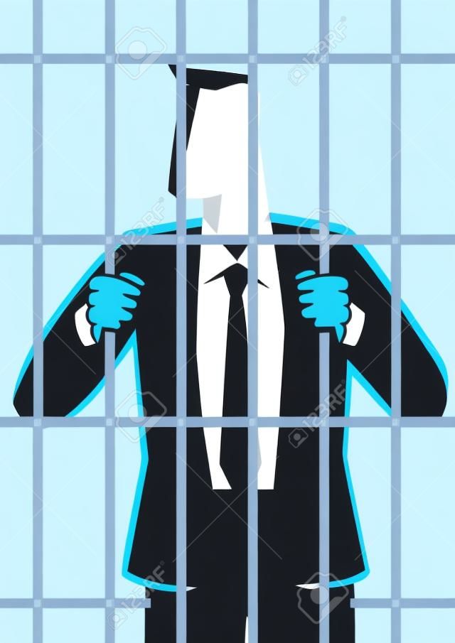 Business-Konzept-Vektor-Illustration eines Geschäftsmannes im Gefängnis. Wirtschaftskrimineller