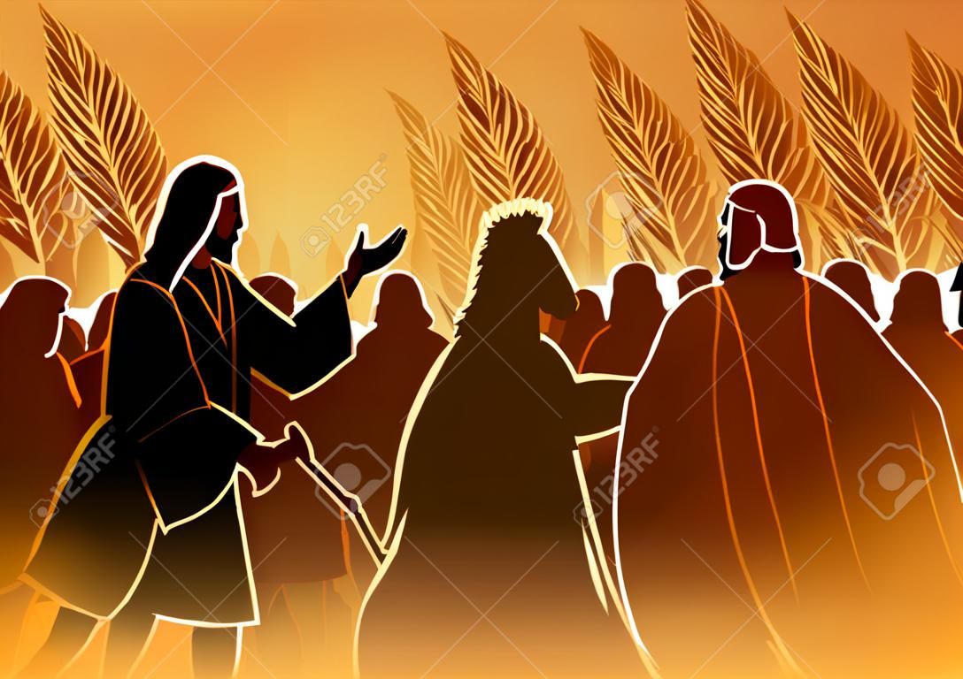 Biblical vector illustration series, Jesus comes to Jerusalem as King