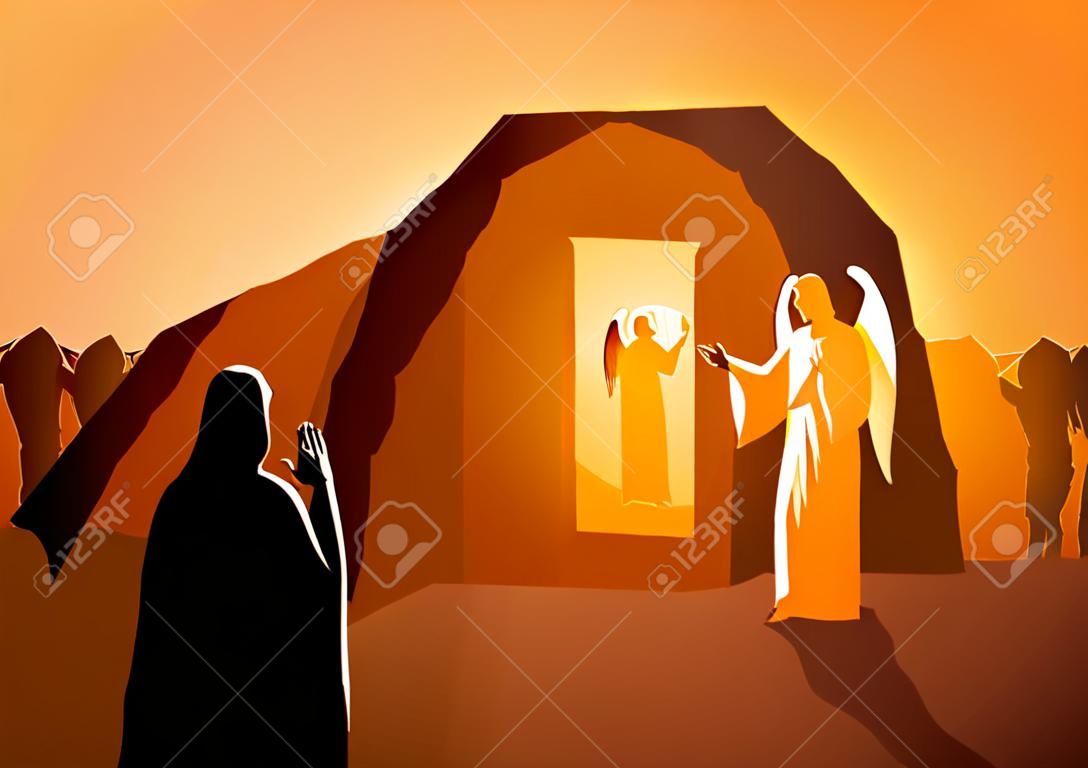 Biblical vector illustration series, Angel appeared at Jesus’ tomb