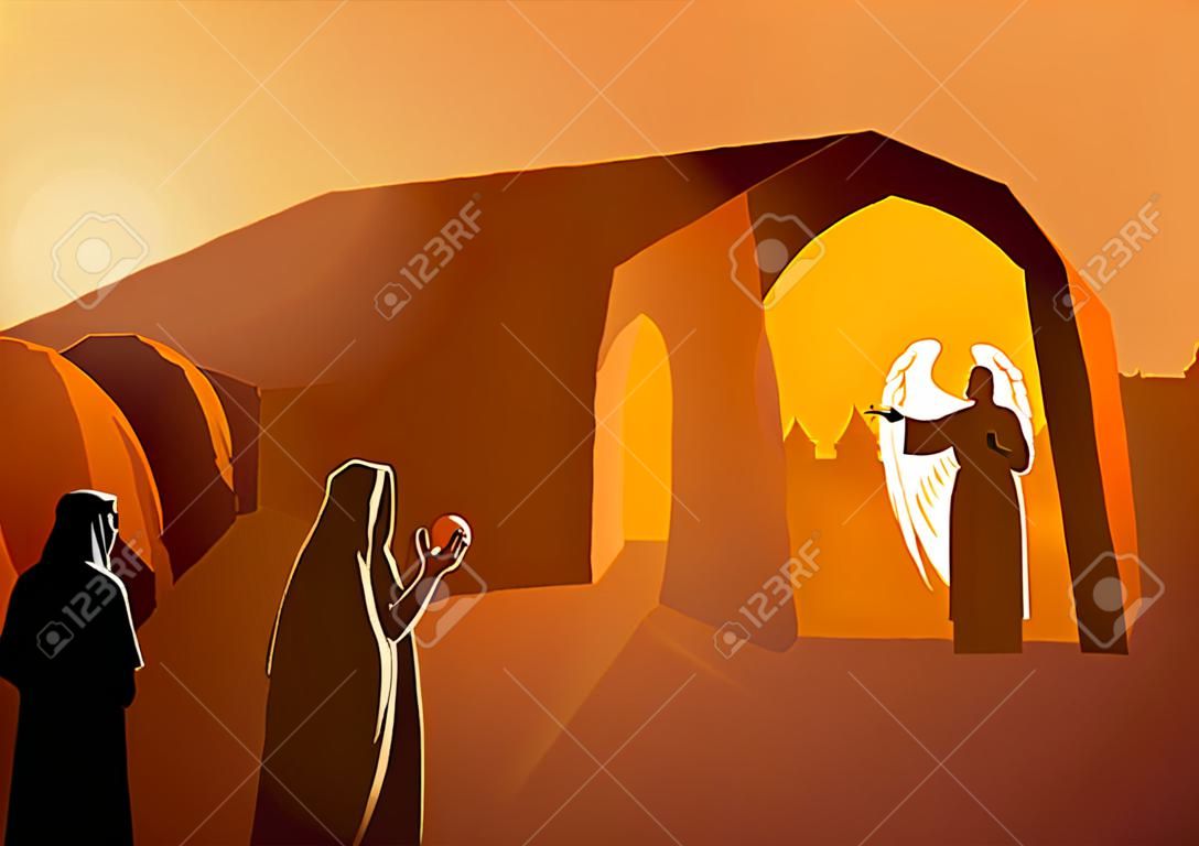 Serie di illustrazioni vettoriali bibliche, l'angelo è apparso sulla tomba di Gesù