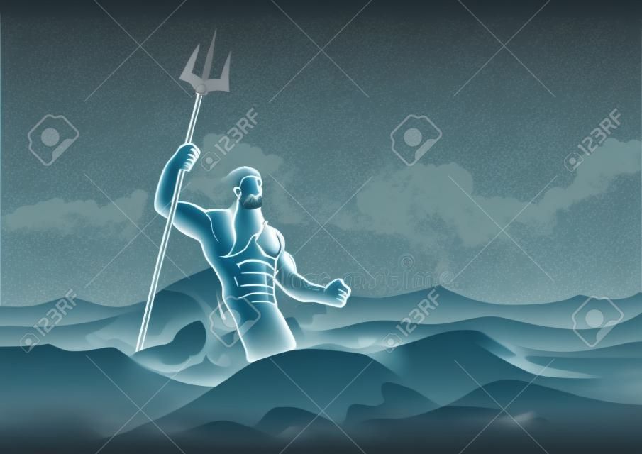 Greek god and goddess vector illustration series, Poseidon was one of the Twelve Olympians in ancient Greek religion and myth, god of the sea, storms, earthquakes and horses