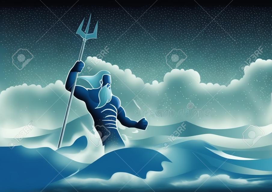 Greek god and goddess vector illustration series, Poseidon was one of the Twelve Olympians in ancient Greek religion and myth, god of the sea, storms, earthquakes and horses
