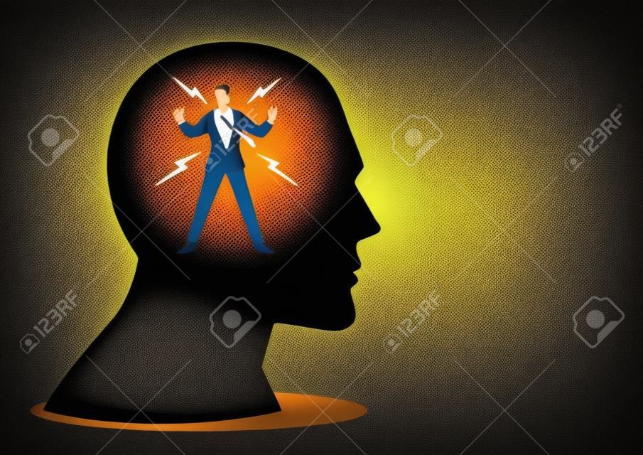 Ilustração vetorial de buisnessman energizado na cabeça humana, conceito de mente poderosa
