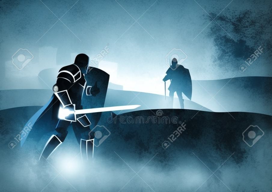 Illustration vectorielle de chevaliers prêts pour un duel
