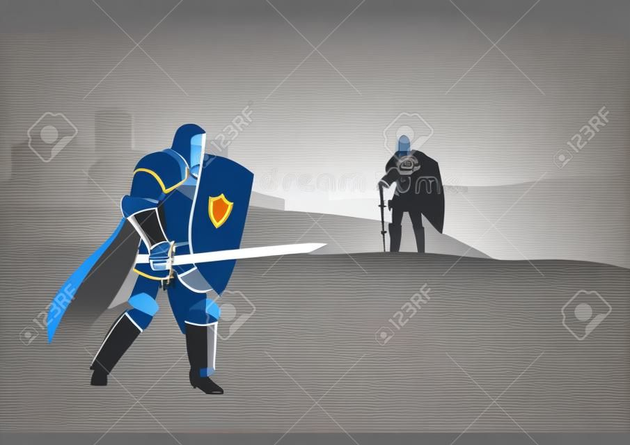 Illustrazione vettoriale di cavalieri pronti per un duello