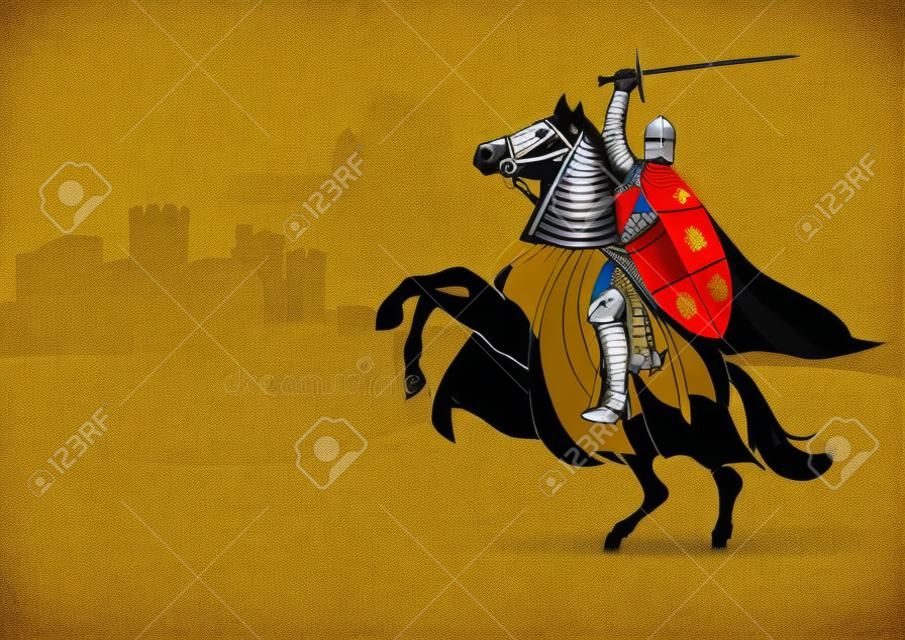 Illustrazione vettoriale del cavaliere castigliano, Rodrigo Diaz de Vivar o noto come El Cid il Campeador un signore della guerra nella Spagna medievale