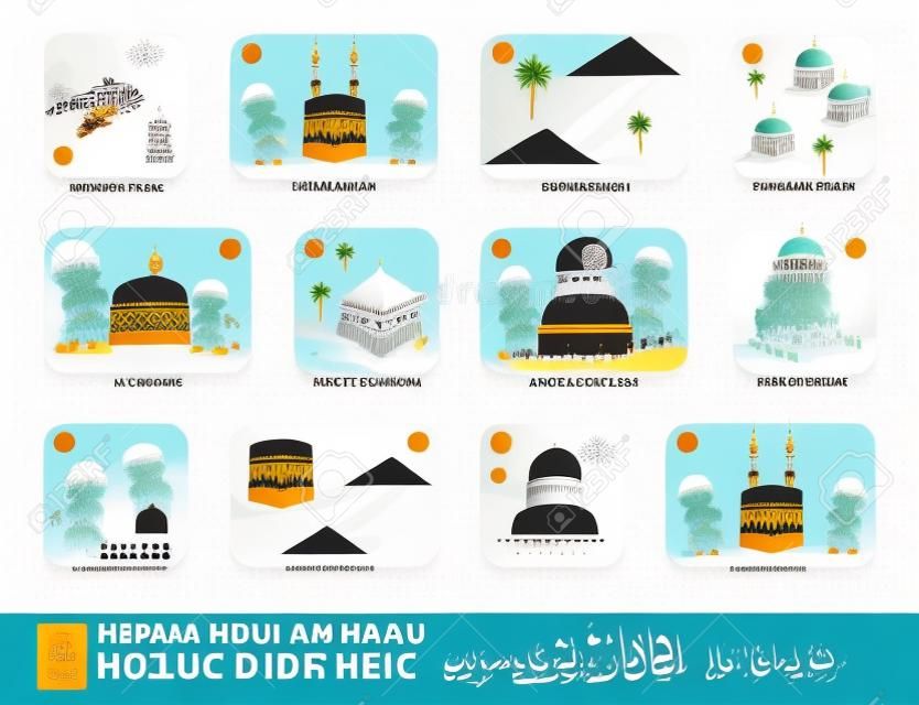 guiar el hajj o una breve descripción del hajj con un vector de ilustración de dibujos animados, feliz eid adha