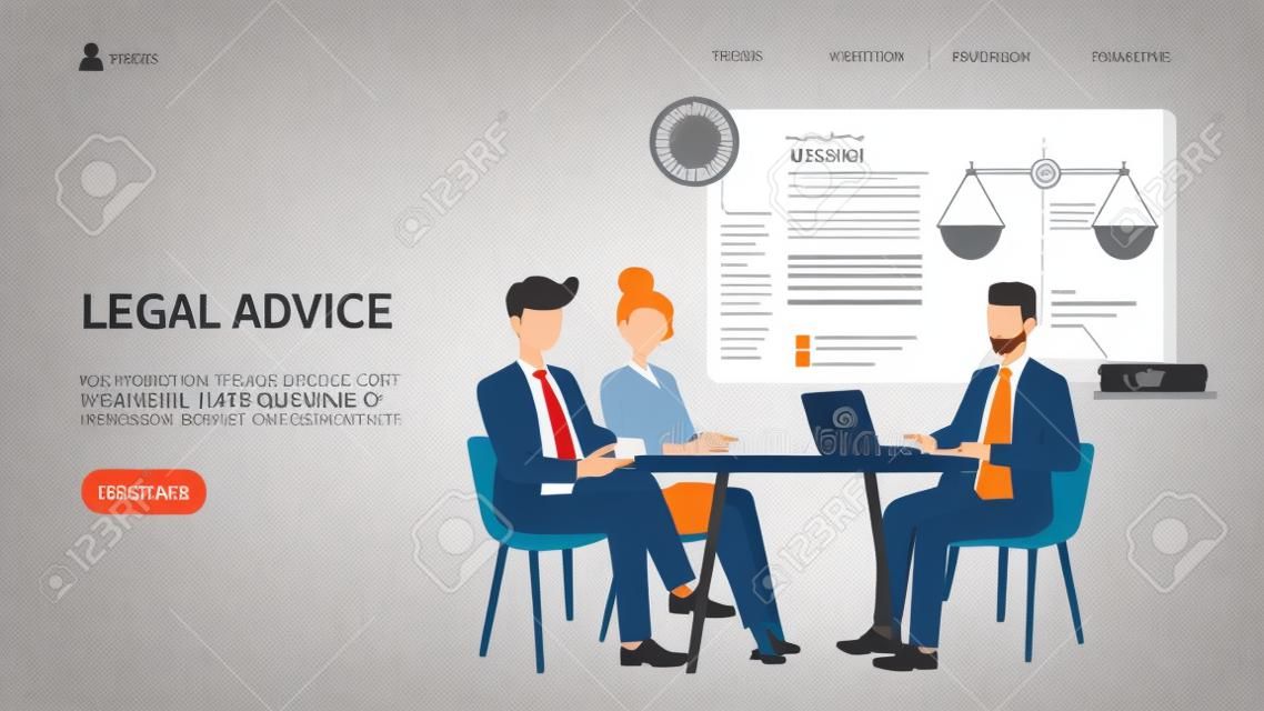 Illustrated legal advice concept and business men in meeting. Vector illustration