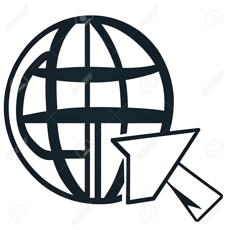 Icona di Internet con il cursore a freccia del computer nero