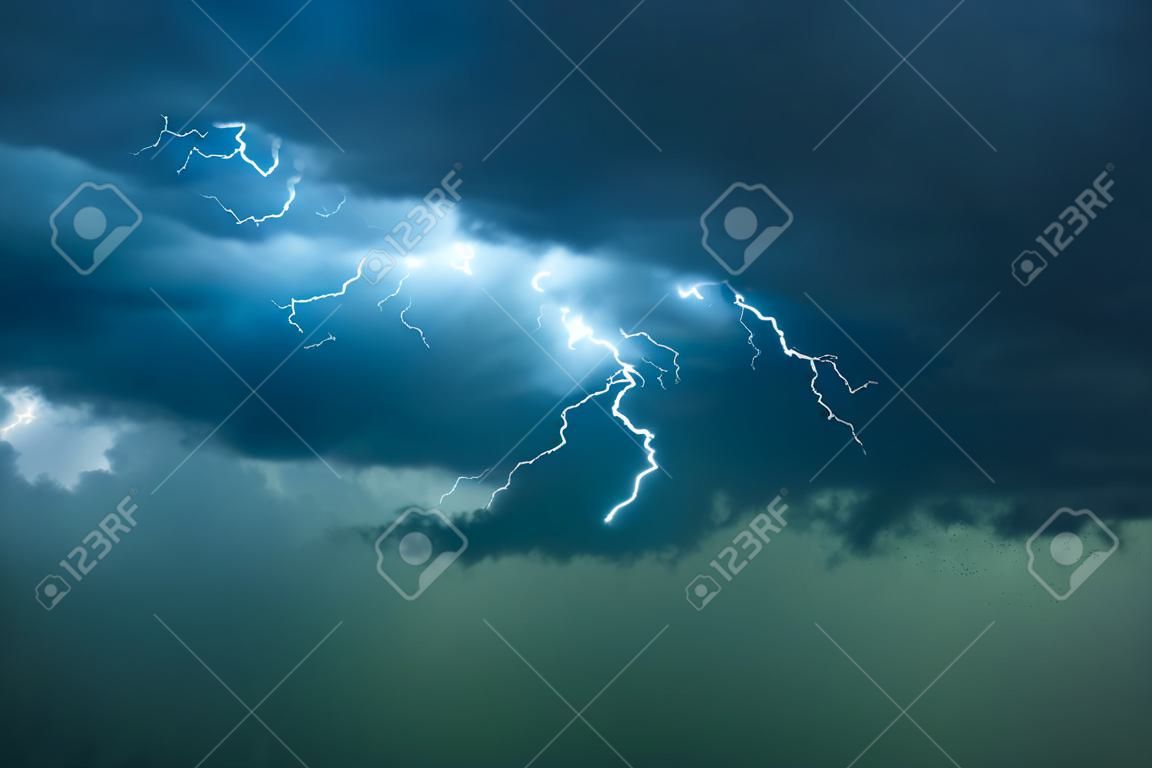 Dark cloud storm with thunder before raining