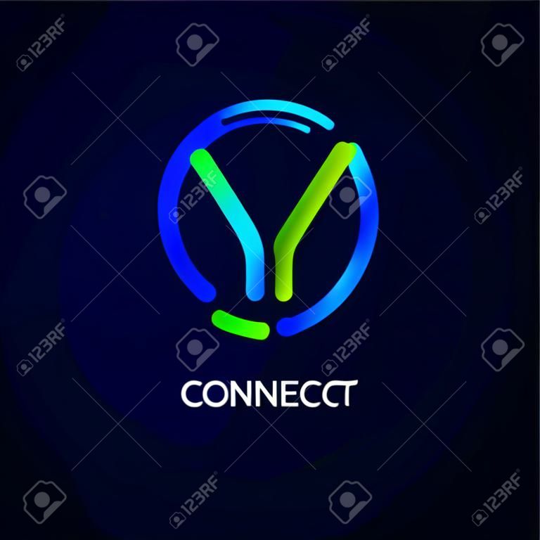 Logo lettera Y, simbolo forma cerchio, colore verde e blu, tecnologia e collegamento digitale astratto