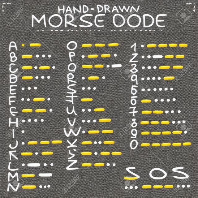 Doodle schizzo disegnato a mano. Codice internazionale Morse isolato su sfondo bianco.