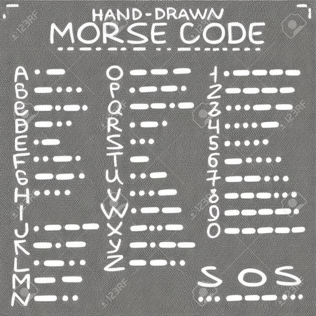 Hand-drawn doodle sketch. International Morse code isolated on white background.