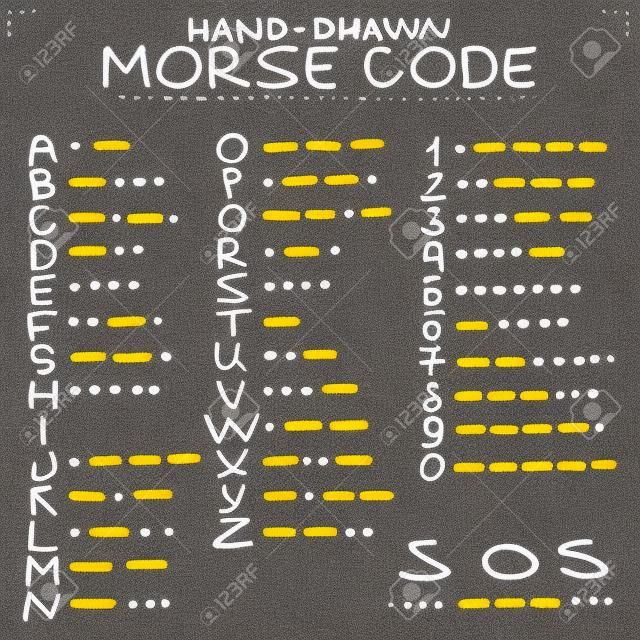 Doodle schizzo disegnato a mano. Codice internazionale Morse isolato su sfondo bianco.