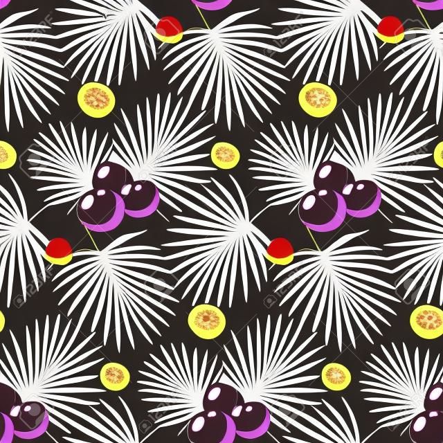 Acai berries pattern, Flat design of superfood or healthy eating wallpaper isolated on the dark , cute illustration with reflections