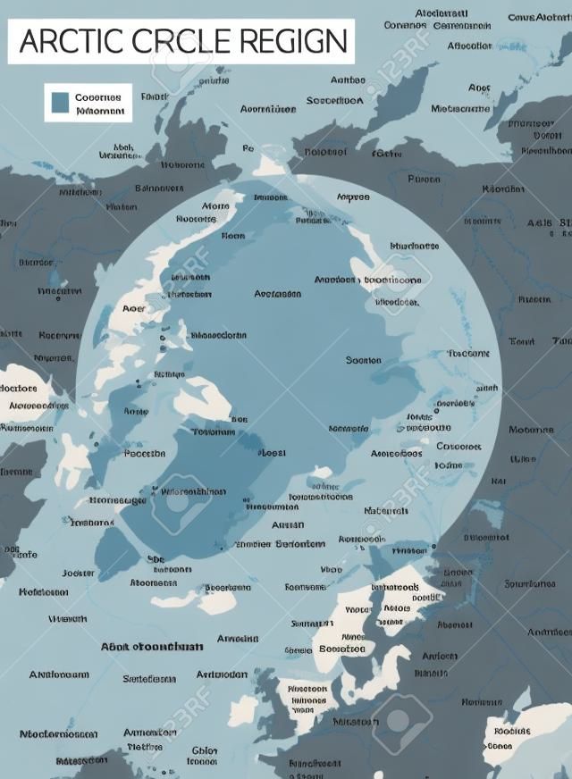 Mapa editable detallado de la región del Círculo Polar Ártico con regiones, ciudades y pueblos, sitios geográficos.