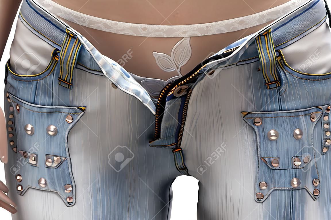 Girl In White Panties And Jeans In With Open By Fly Stock Photo
