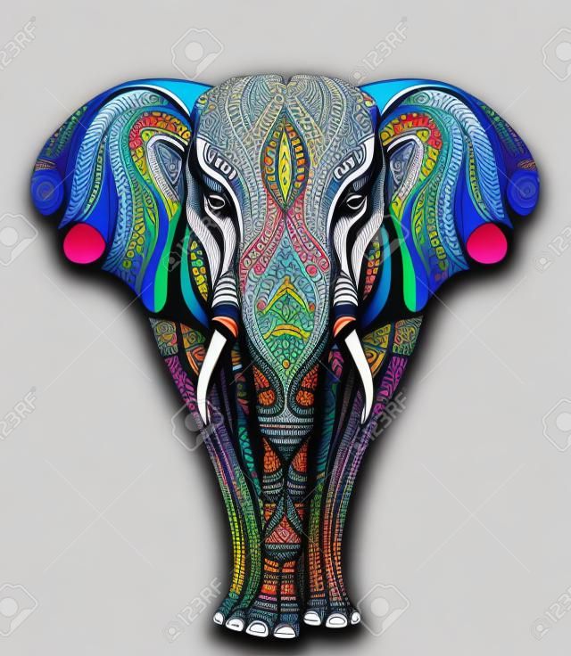 Colorful elephant of patterns on a black background