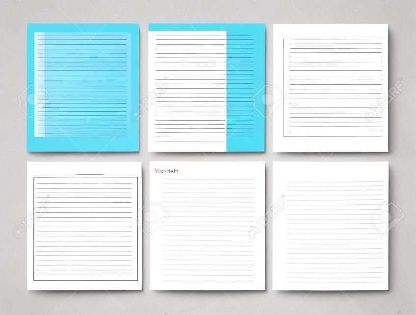 Notebook paper sheet document. Graphical blank paper sheet set for data representation. Page ripped off from notebook. Vector empty note paper. Remember list template. Lined school card.