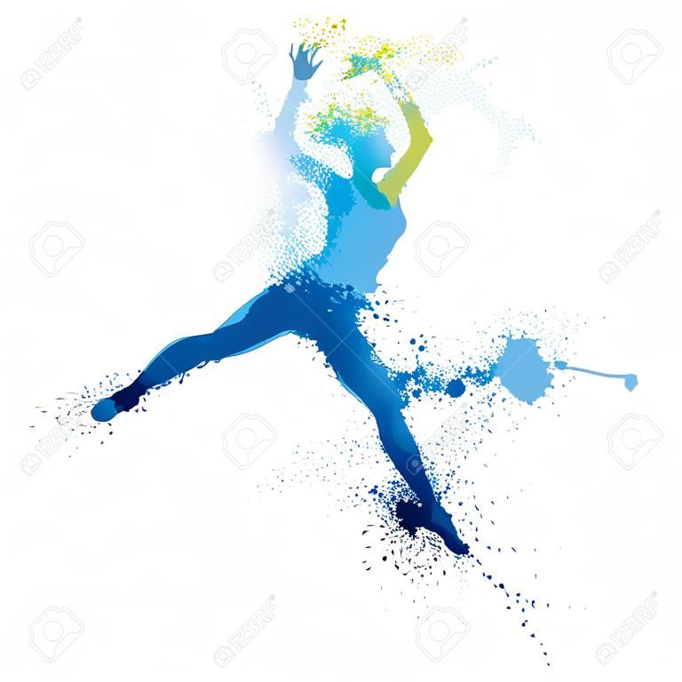 Vector jumping woman, splash artwork.