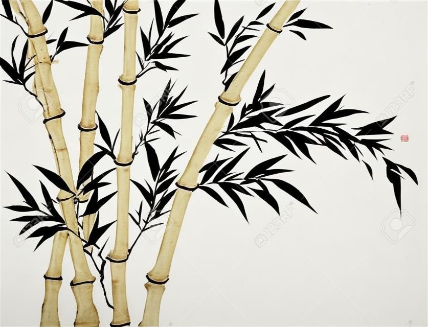 pintura tradicional china, el bambú con el blanco y negro