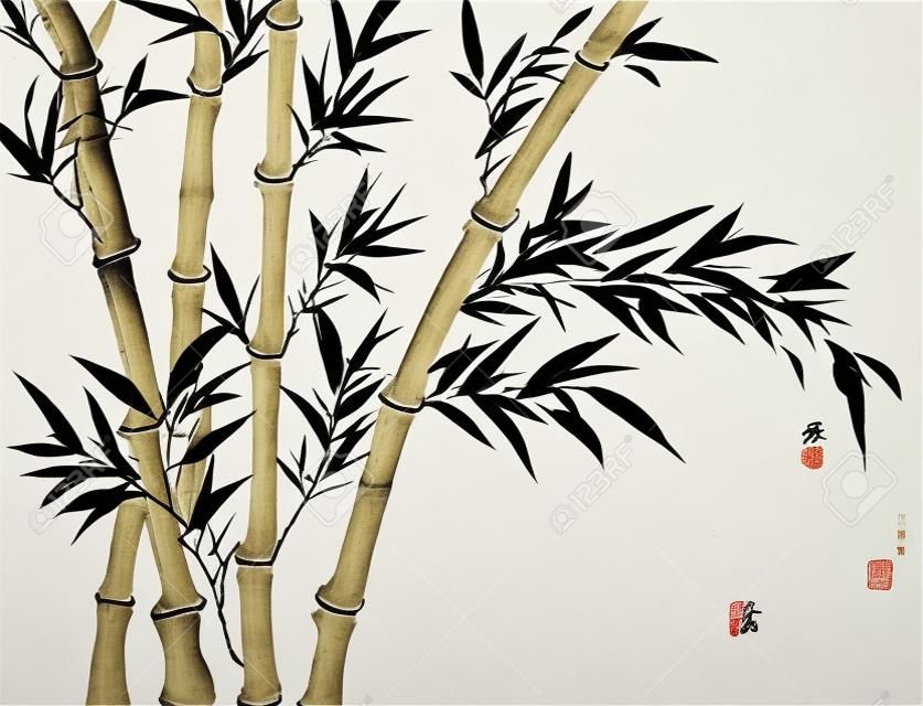 伝統的な中国絵画、白と黒の竹