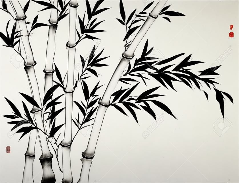 pintura tradicional china, el bambú con el blanco y negro