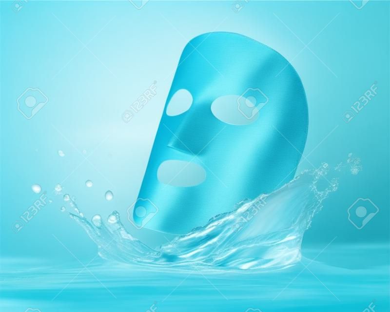 布面膜與水滴，孤立的藍色