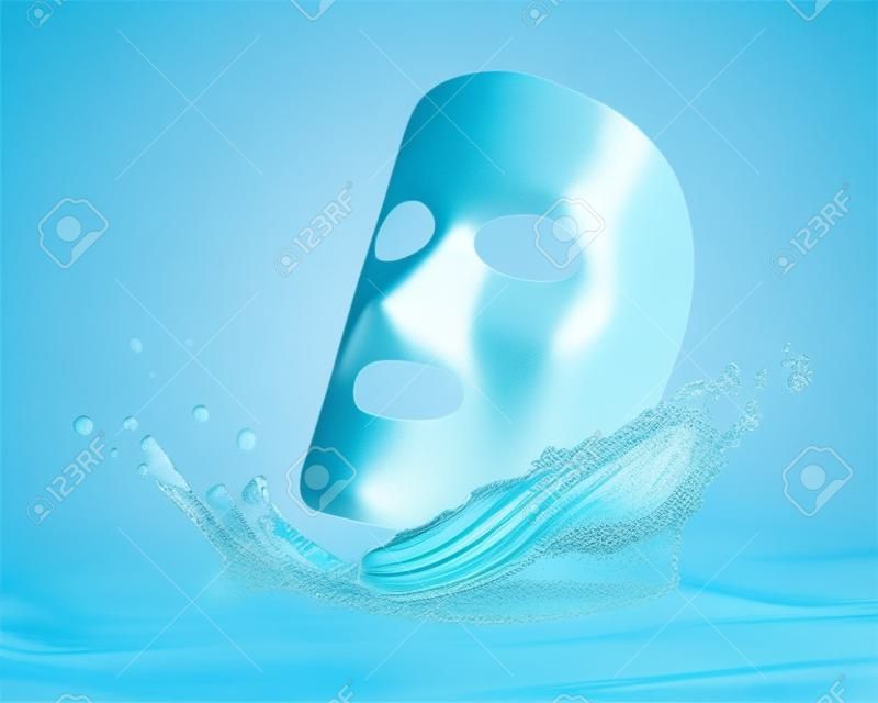 cloth facial mask with water drop, isolated over blue 