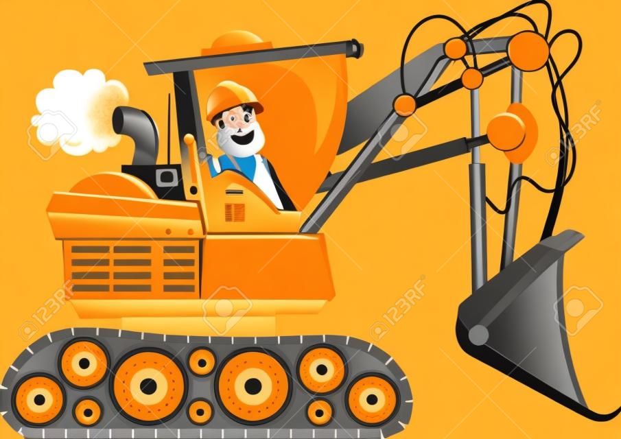 Construction manages orange excavator  vector illustration ; 