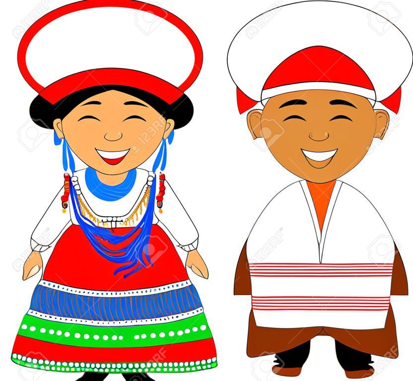 Man and woman in traditional costume, vector flat illustration