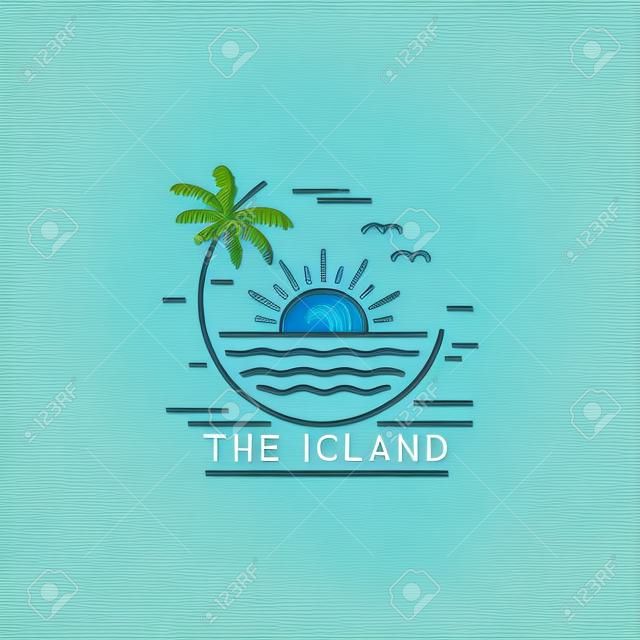 coastline on tropical island, line art style design