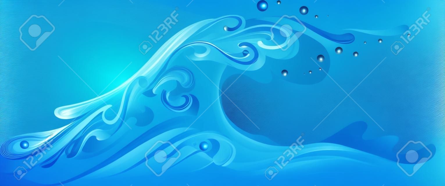 синий вектор волны с каплями на ветру