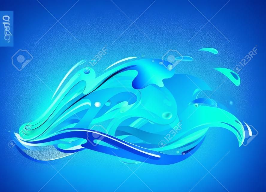 a blue vector wave with a drops and splashes