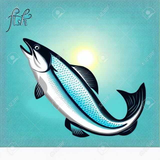 Fish. Seafood. Vector illustration. Isolated image on white background. Vintage style.