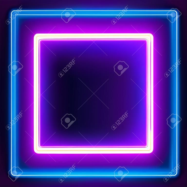 Neon square. Neon blue light.