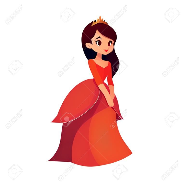 美麗的公主可愛的收集，卡通矢量插圖隔離在白色背景。美麗的公主晚禮服