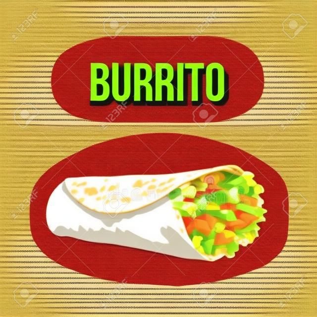 Burrito, tradycyjne meksykańskie jedzenie, ziemia spotykają się z warzywami zwiniętymi w tortilla, szkic ilustracji wektorowych na białym tle. R? Cznie rysowane meksyka? Skiego burrito - kukurydza, tortilla pszenicy z nape? Ni?