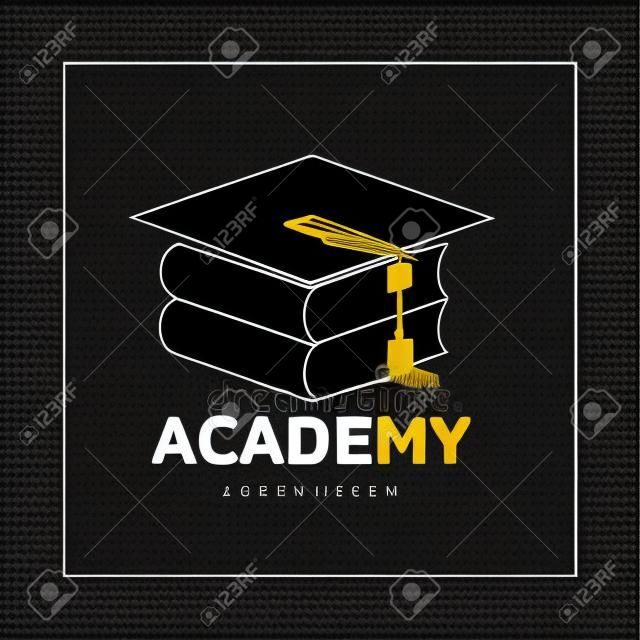 Graphique trois carrés de couleur académique, modèle de logo de chapeau de graduation, illustration vectorielle isolée sur fond noir. Logotype carré stylisé de chapeau de graduation graphique, conception de logo en trois couleurs