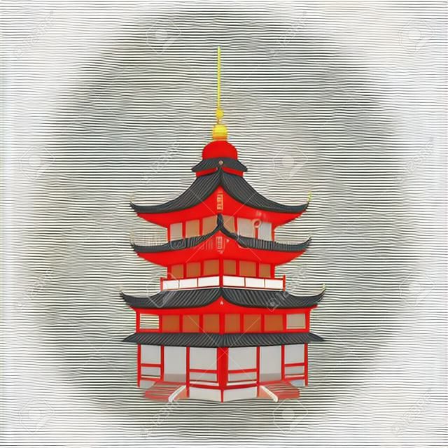 伝統的な日本、中国、アジアの塔の建物、白い背景に隔離されたフラットスタイルのベクトルイラスト。伝統的な和風、中国語、アジアの塔の建物