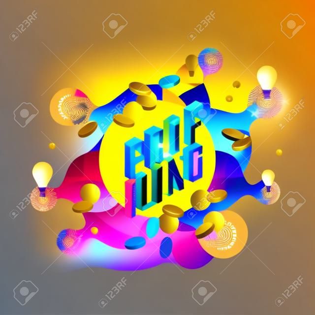Profiling trendy background template with gradient colors and abstract geometric shapes, golden coins and light bulbs. Vector modern poster, banner, presentation layout illustration