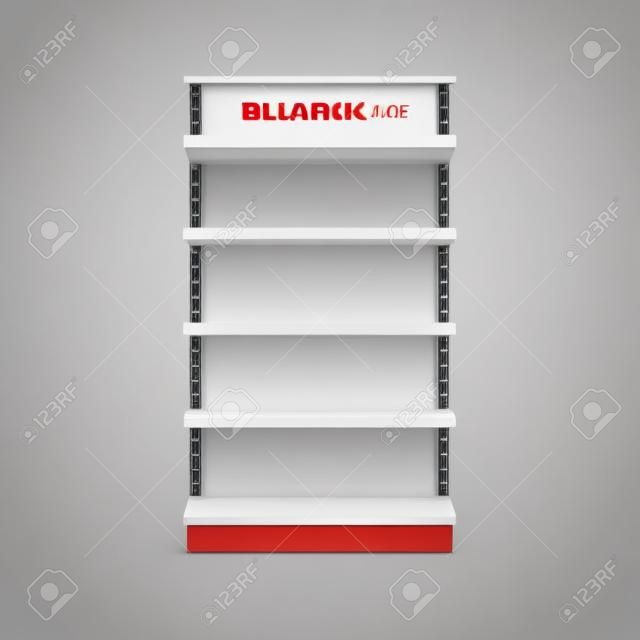 Blank retail stand booth medium width mock up isolated on white background. Supermarket product advertising blank and POS display mockup front view vector illustration.