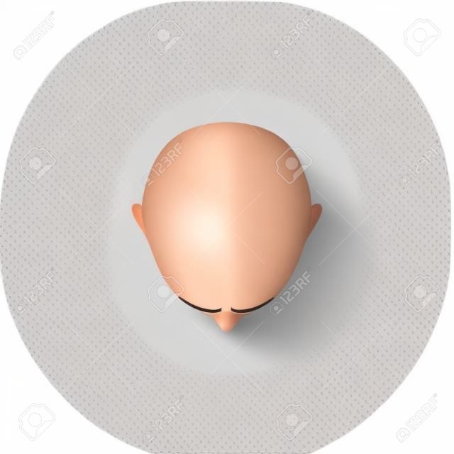 Top view of male bald head cartoon style, vector illustration isolated on white background. Men's hairless scalp, last stage of hair loss or alopecia, bald headed clipping