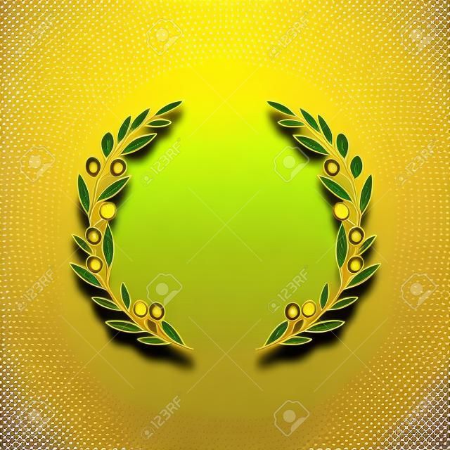 Branches d'olivier circulaires dorées illustration vectorielle de couronne grecque isolée sur fond blanc. Un emblème décoratif héraldique de récompense et de réussite.