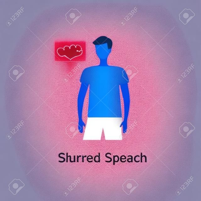 Ictus che riconosce il sintomo medico l'illustrazione piana di vettore dell'icona di discorso impacciato isolata su fondo bianco. Segno di attacco di cuore per avvertimento e prevenzione.
