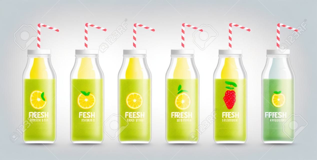 Set of Mock Up of Fruit Juice in a Glass Jars with a Straw Stock Vector -  Illustration of label, cocktail: 109679634