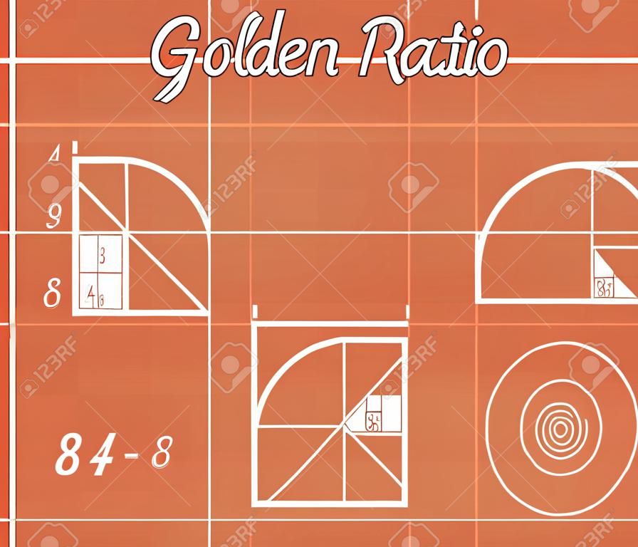 Golden Ratio proportions and calculation, vector illustration isolated.