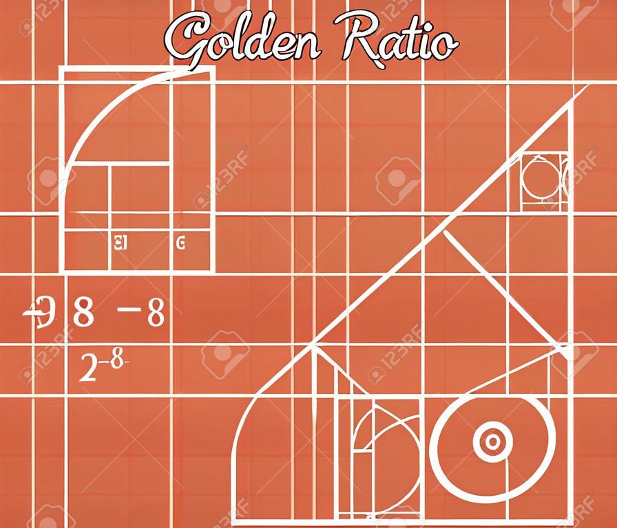 Golden Ratio proportions and calculation, vector illustration isolated.